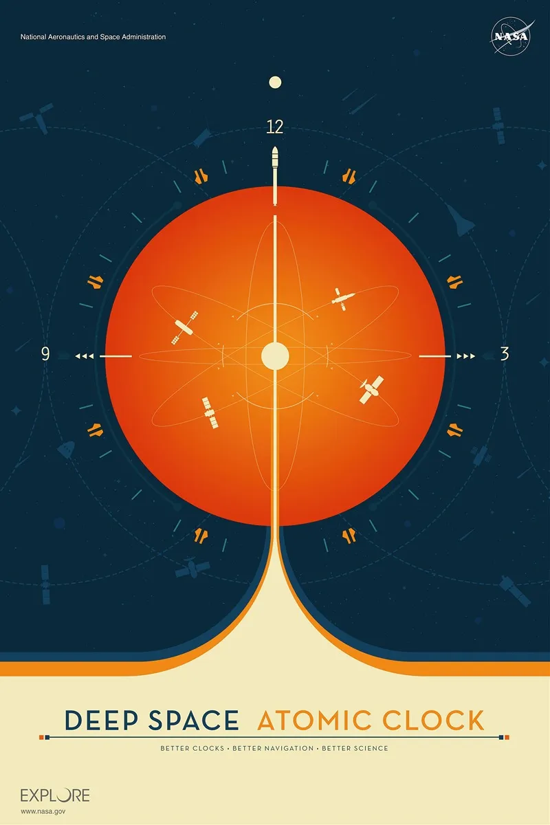 Deep Space Atomic Clock Orange Wall Art by NASA - High-Resolution Digital Print