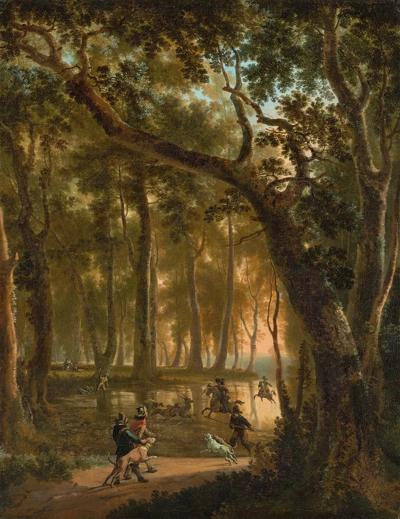 Deer Hunt In A Forest Wall Art by Jan Hackaert - High-Resolution Digital Print