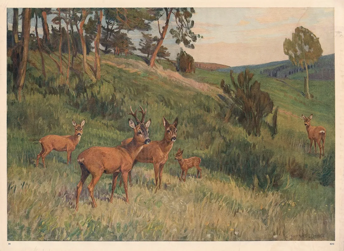 Deer In A Meadow Wall Art by Hans Schmidt - High-Resolution Digital Print