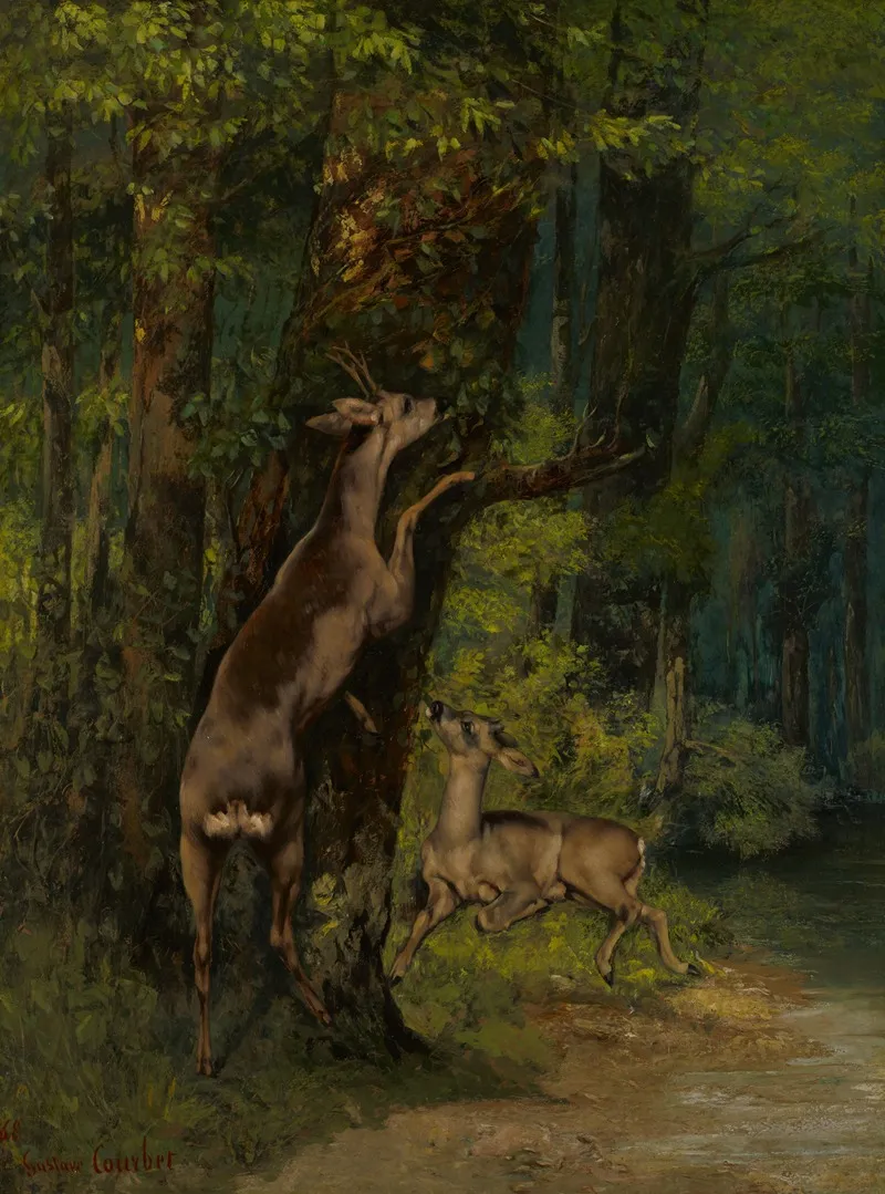 Deer In The Forest Wall Art by Gustave Courbet - High-Resolution Digital Print