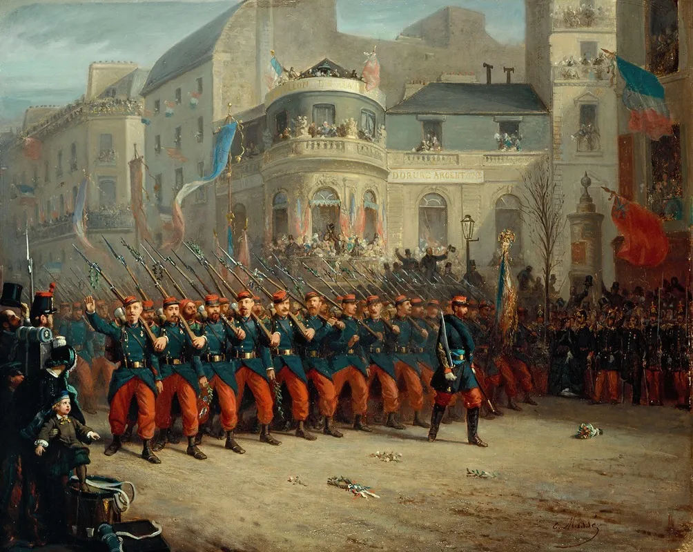 Defile Sur Le Boulevard Des Italiens Des Troupes De Larmee De Crimee Le 29 Decembre 1855 Wall Art by Emmanuel Auguste Masse - High-Resolution Digital Print