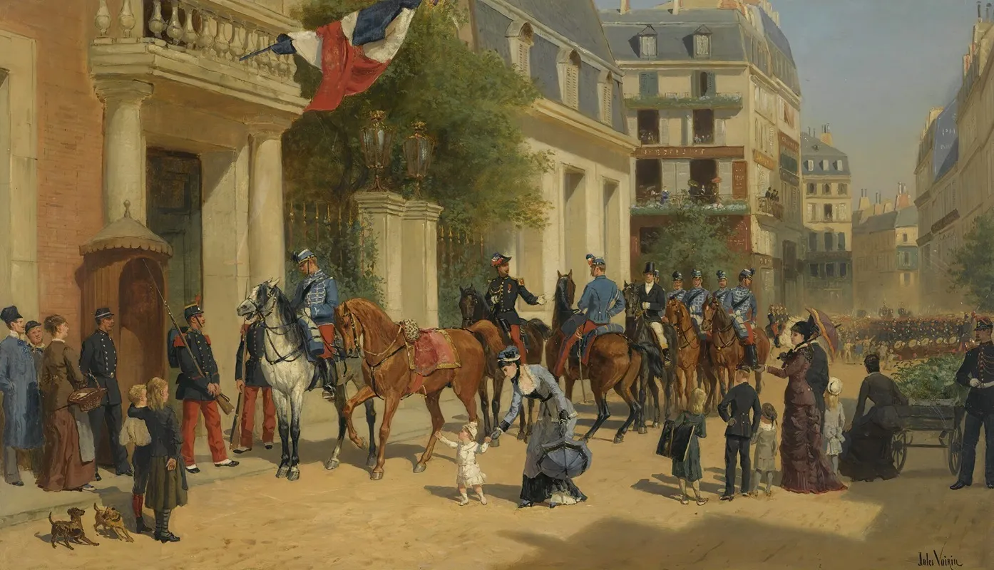 Defile Sur Une Rue De Paris Wall Art by Jules Voirin - High-Resolution Digital Print