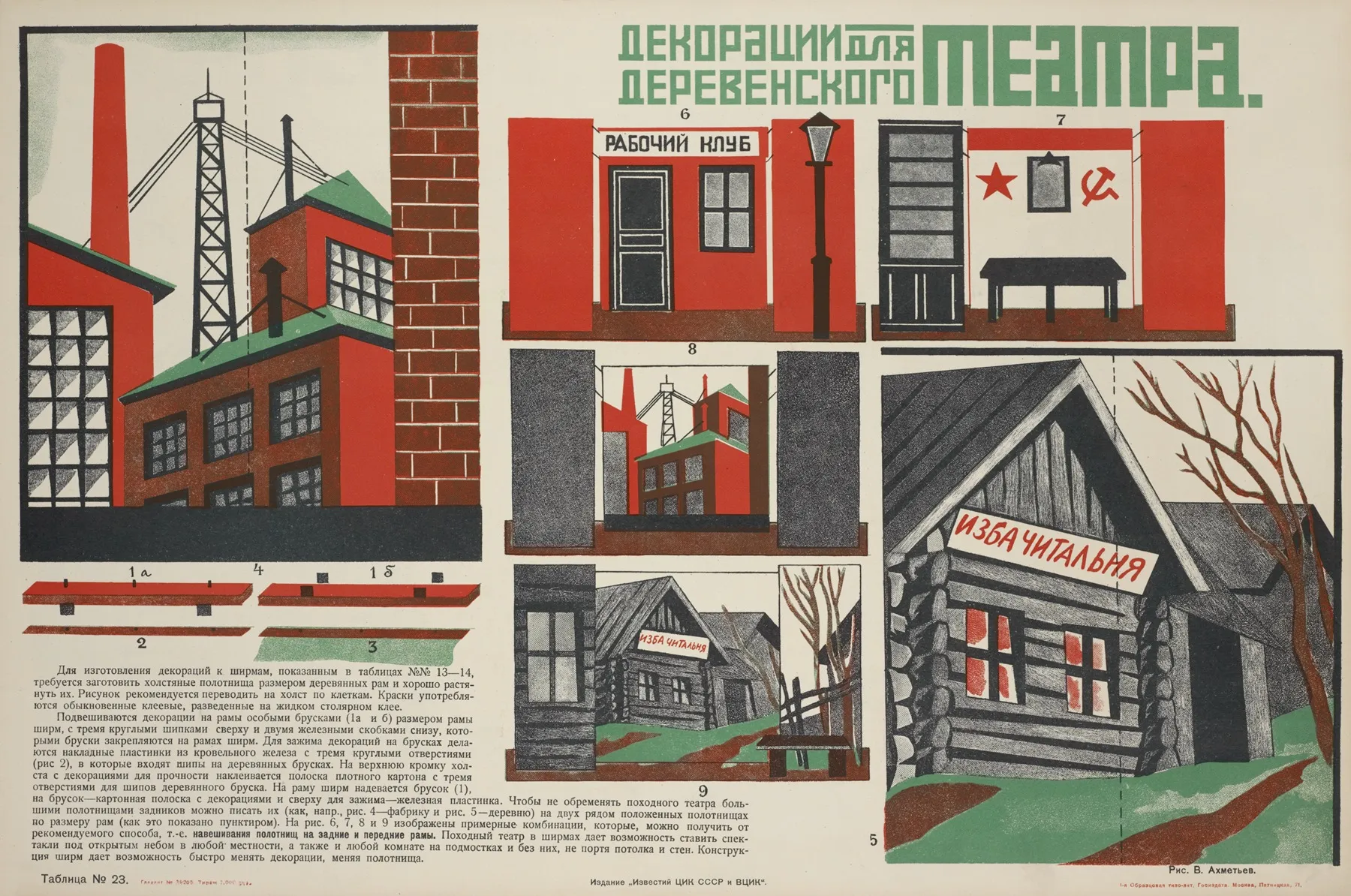 Dekoratsii Dlia Derevenskogo Teatra Ris V Akhmetev Tablitsa No 23 Wall Art by I͡Akov Aleksandrovich Tugendkholʹd - High-Resolution Digital Print