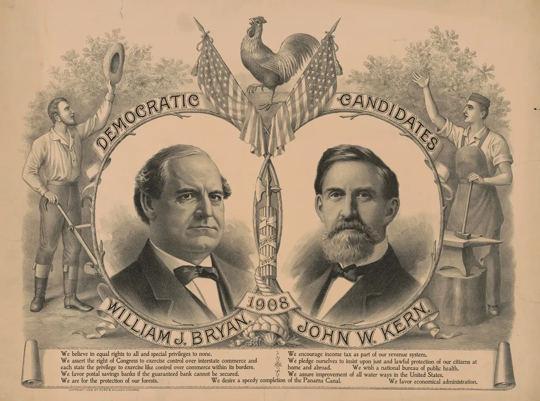 Democratic Candidates William J Bryan John W Kern Wall Art by Kurz &amp; Allison - High-Resolution Digital Print