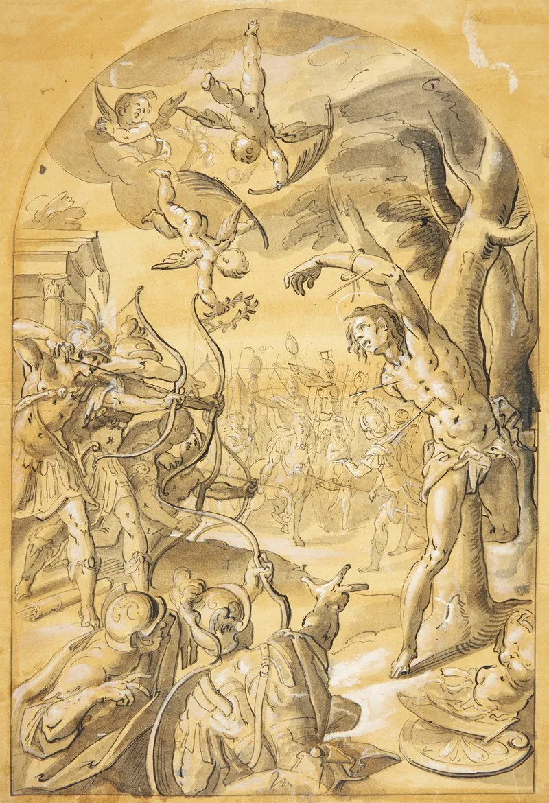 Den Hellige Sebastians Martyrium Wall Art by Caspar Menneler - High-Resolution Digital Print