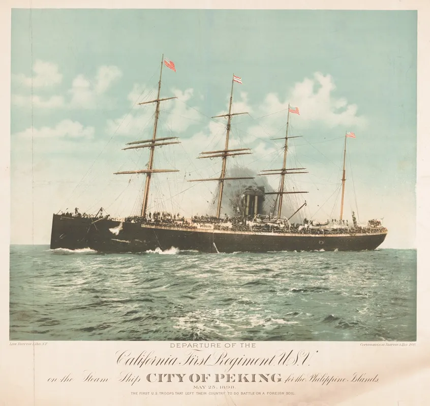 Departure Of The California First Regiment U S V On The Steam Ship City Of Peking For The Philippines Island Wall Art by Britton & Rey - High-Resolution Digital Print