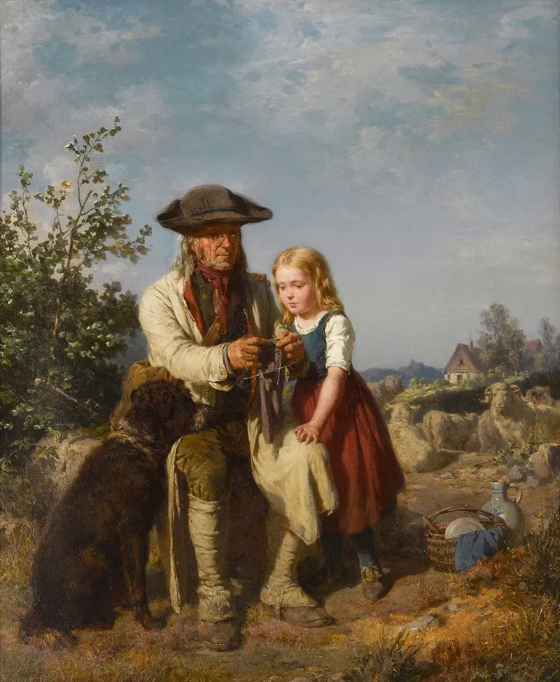 Der Alte Schaffer Und Die Enkelin The Old Shepherd And His Granddaughter Wall Art by Ernst Bosch - High-Resolution Digital Print