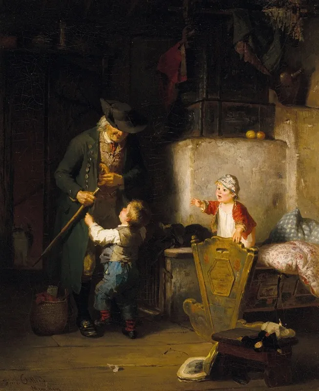 Der Besuch Des Grosvaters Wall Art by Friedrich Ortlieb - High-Resolution Digital Print