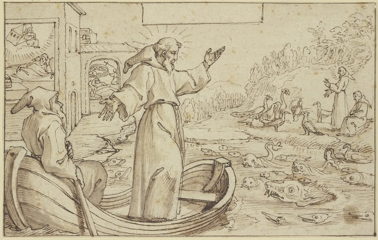 Der Heilige Franziskus Predigt Den Tieren Unterdessen Traumt Papst Innozenz Iii Von Der Rettung Der Kirche Durch Den Heiligen Wall Art by Pieter de Jode I - High-Resolution Digital Print
