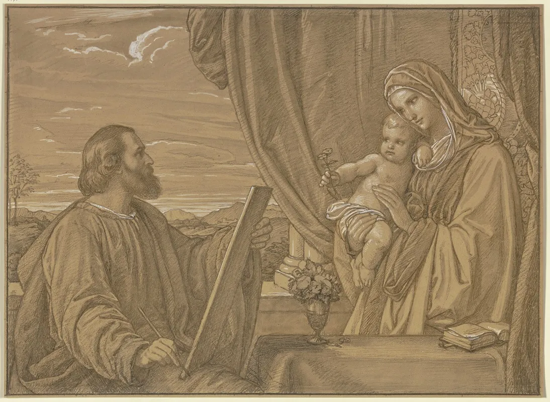 Der Heilige Lukas In Der Gestalt Des Kunstlers Karl Kappes Die Madonna Malend Wall Art by Eduard von Steinle - High-Resolution Digital Print
