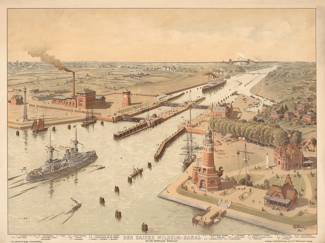 Der Kaiser Wilhelm Kanal Mit Den Holtenauer Schleusen Wall Art by Fritz Holtenberg - High-Resolution Digital Print