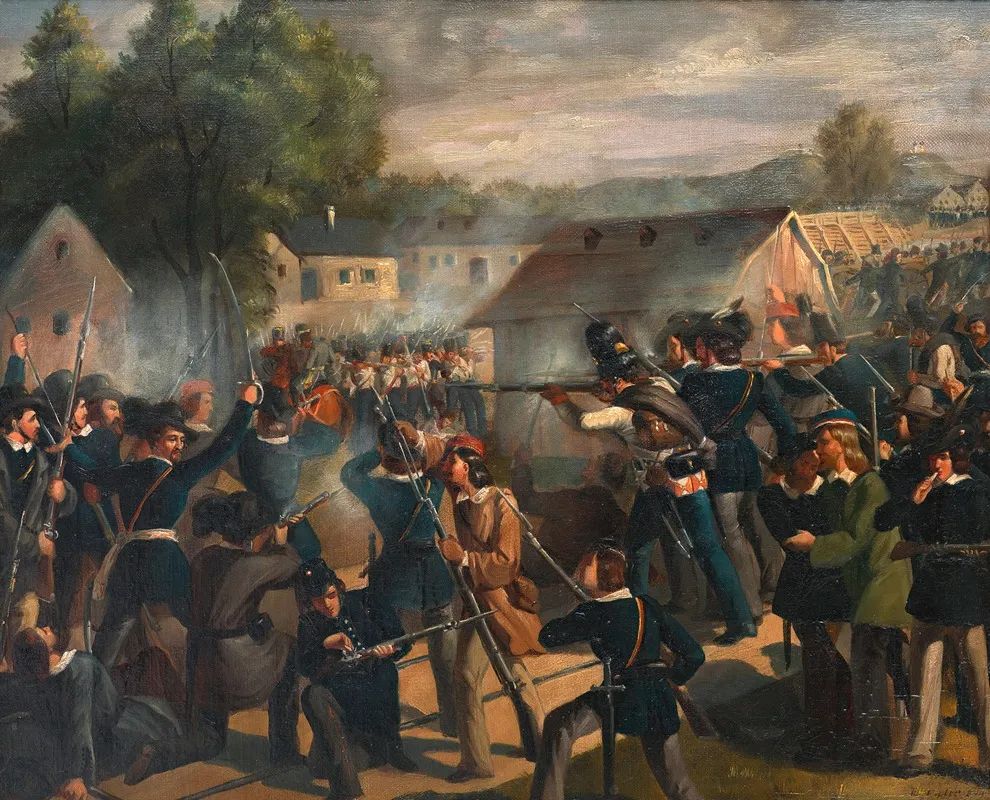Der Kampf An Der Taborbrucke In Der Leopoldstadt Am 6 Oktober 1848 Wall Art by Bonaventura Emler - High-Resolution Digital Print
