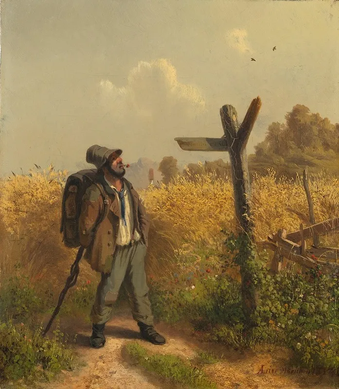 Der Landstreicher Am Wegweiser