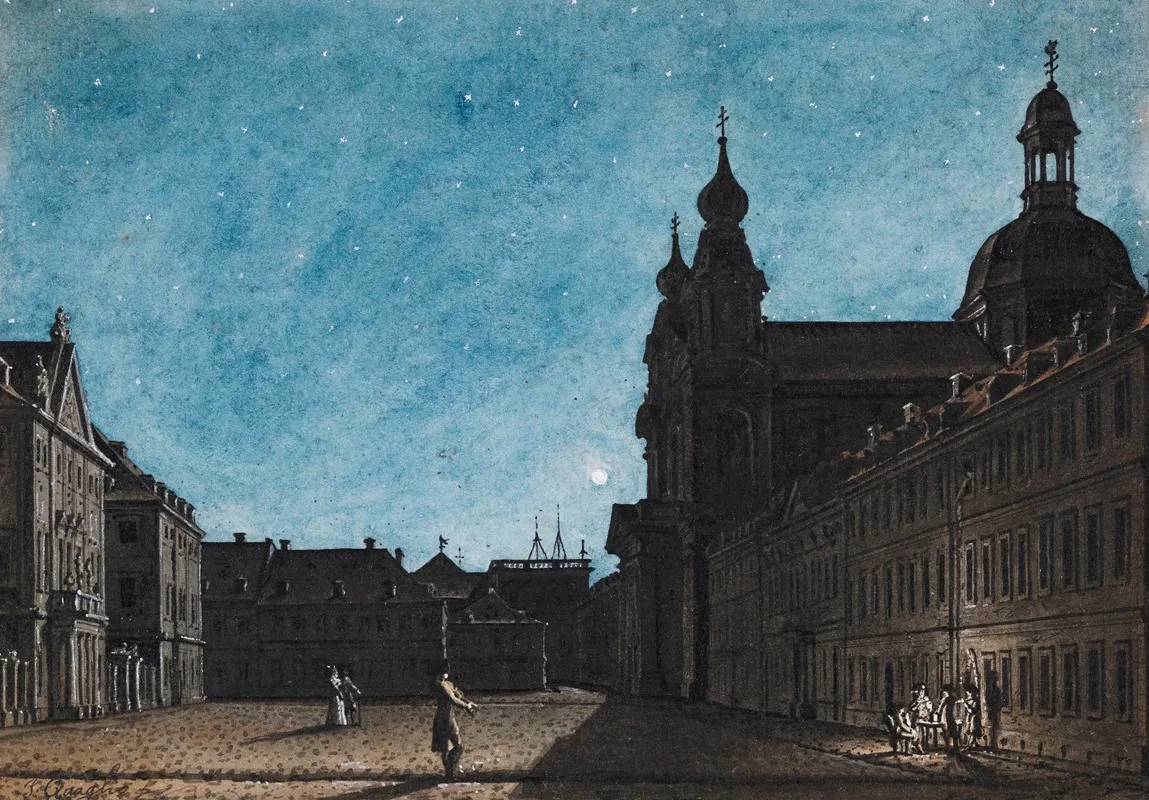 Der Mannheimer Theaterplatz Bei Mondschein Wall Art by Giuseppe Quaglio - High-Resolution Digital Print