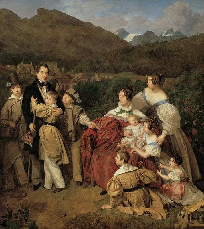 Der Notar Dr Josef August Eltz Mit Seiner Gattin Caroline Geb Schaumburg Und Den Acht Kindern In Ischl Wall Art by Ferdinand Georg Waldmüller - High-Resolution Digital Print