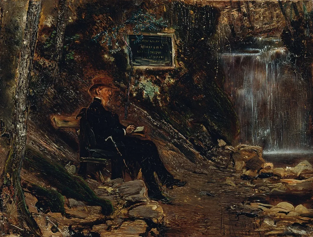 Der Schriftsteller Hermann Rollett Am Wasserfall Wall Art by Anton Romako - High-Resolution Digital Print