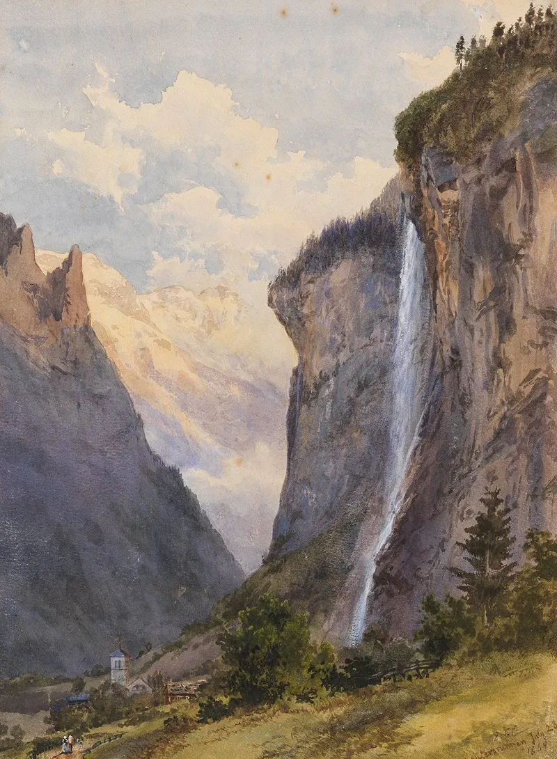 Der Staubbachfall In Lauterbrunnen Schweiz Wall Art by Edward Theodore Compton - High-Resolution Digital Print