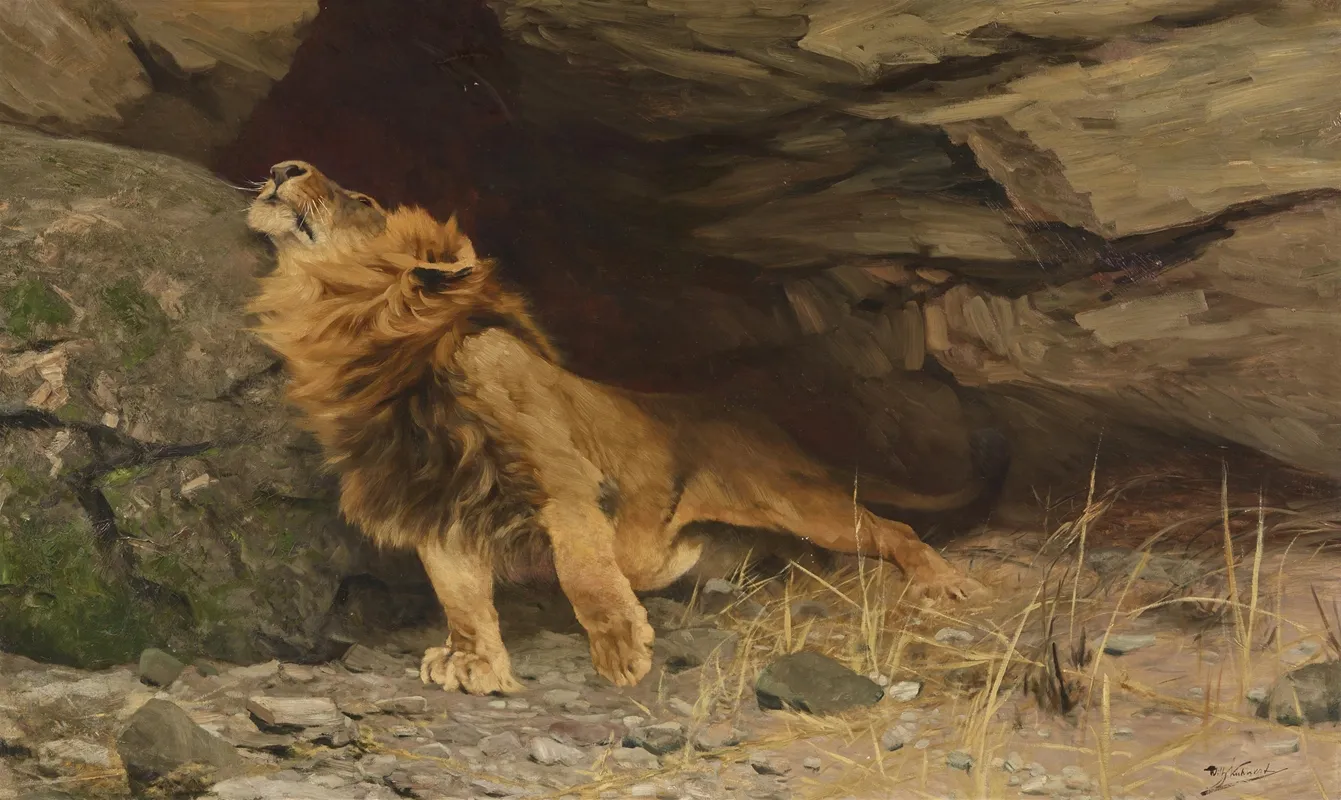 Des Lowen Erwachen Wall Art by Wilhelm Kuhnert - High-Resolution Digital Print