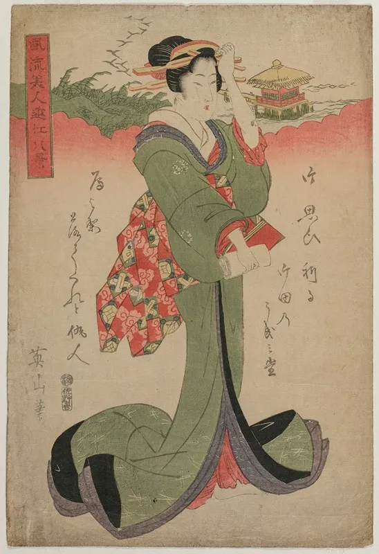 Descending Geese At Katata From The Series Elegant Women And The Eight Views Of Lake Biwa