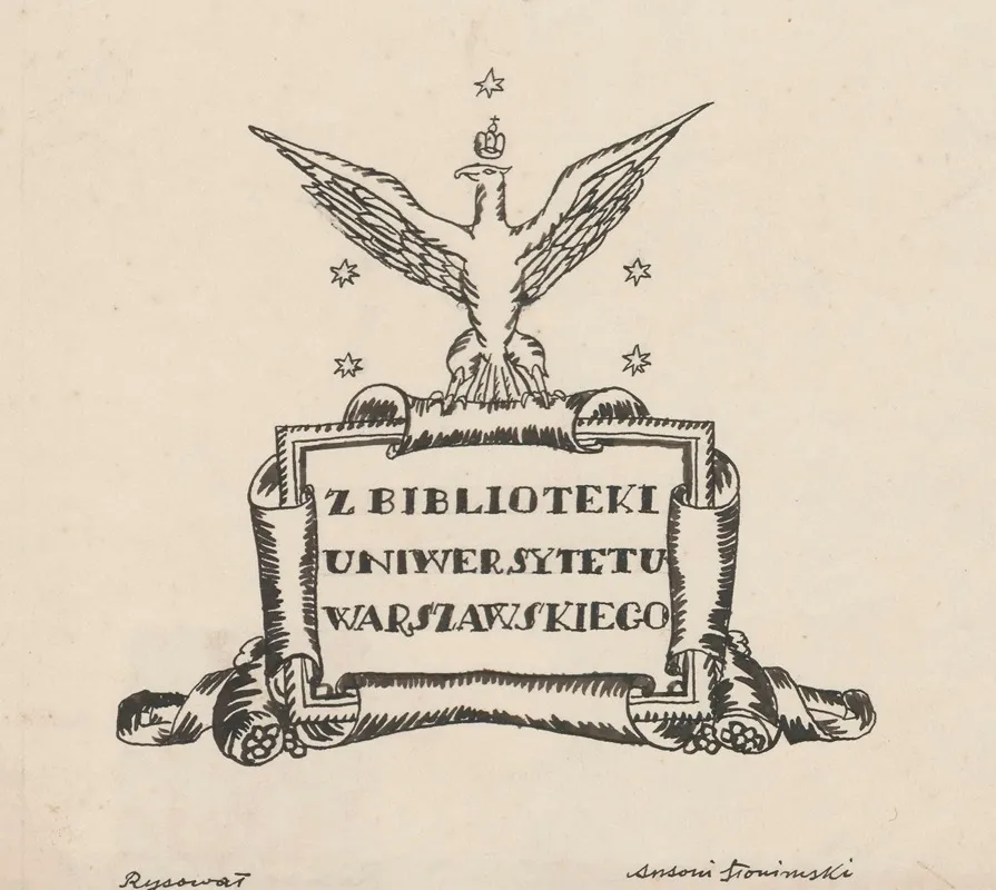 Design For A Bookplate Of The University Of Warsaw Library 6 Wall Art by Antoni Słonimski - High-Resolution Digital Print