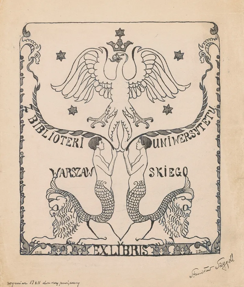 Design For A Bookplate Of The University Of Warsaw Library Wall Art by Stanisław Szygell - High-Resolution Digital Print