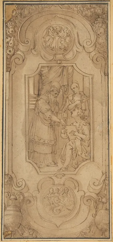 Design For A Cartouche With A Religious Subject In The Central Compartment