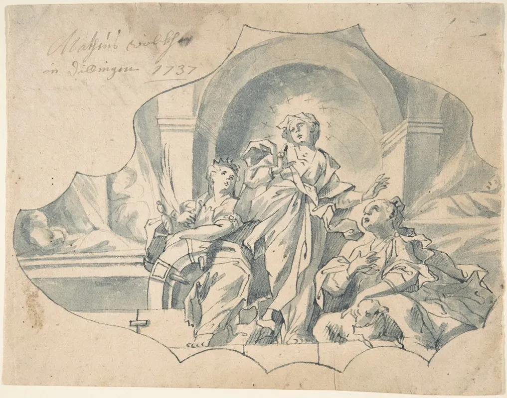 Design For A Ceiling Showing The Virgin Catherine And Agnes Wall Art by Matthais Wolcker - High-Resolution Digital Print