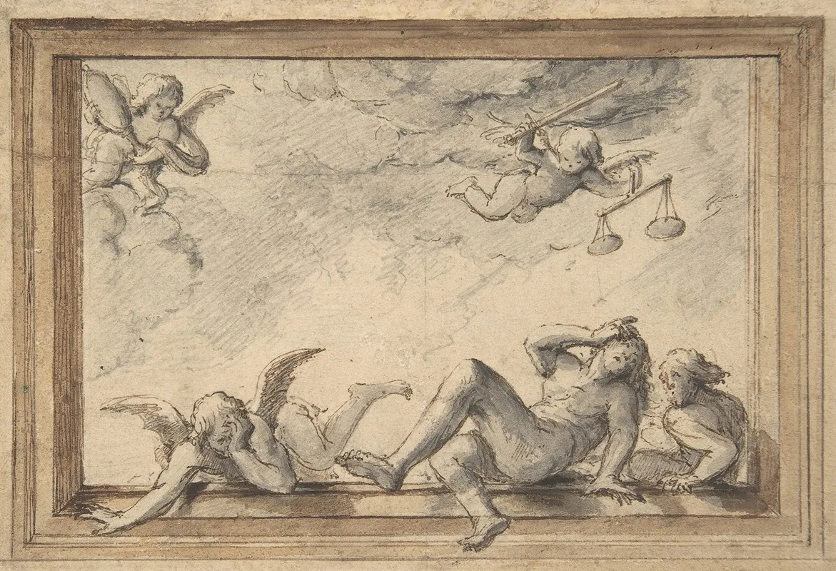 Design For A Ceiling With An Allegory Of Justice Wall Art by Hendrik-Frans Verbruggen - High-Resolution Digital Print