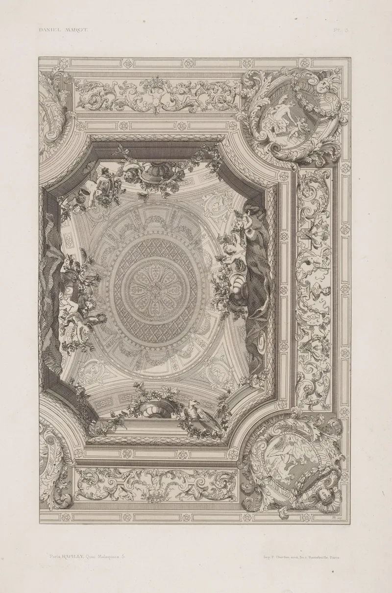 Design For A Ceiling With Cherubs Holding Flowers