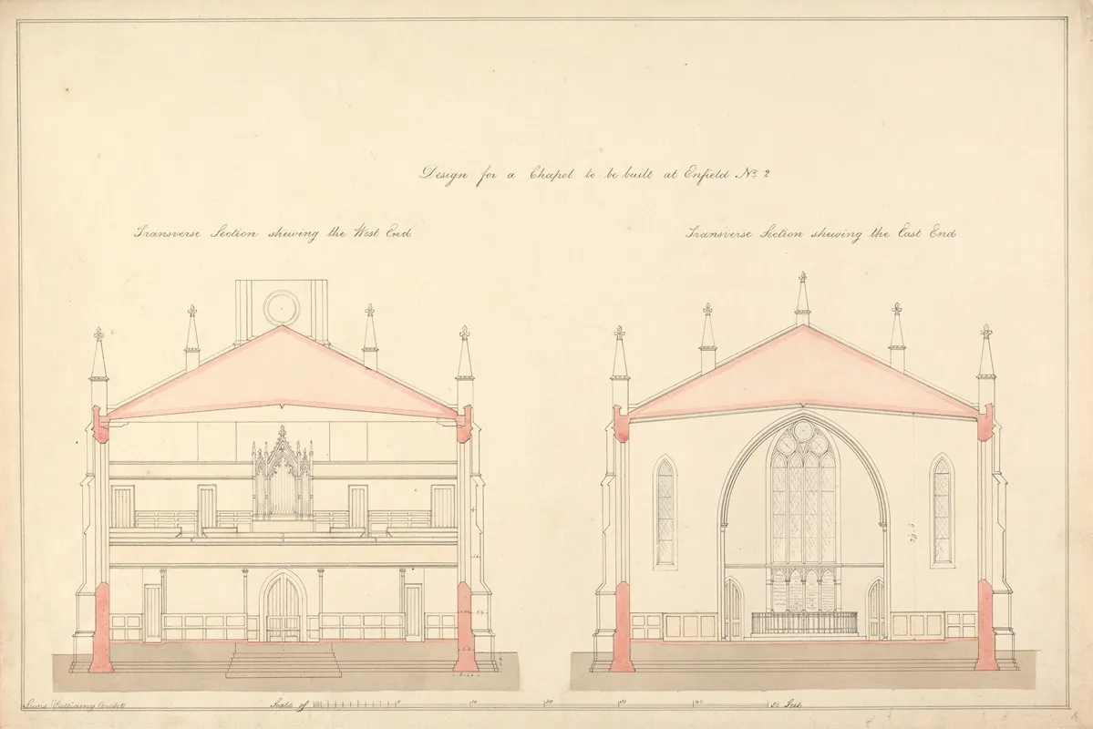Design For A Chapel At Enfield Transverse Sections East And West End
