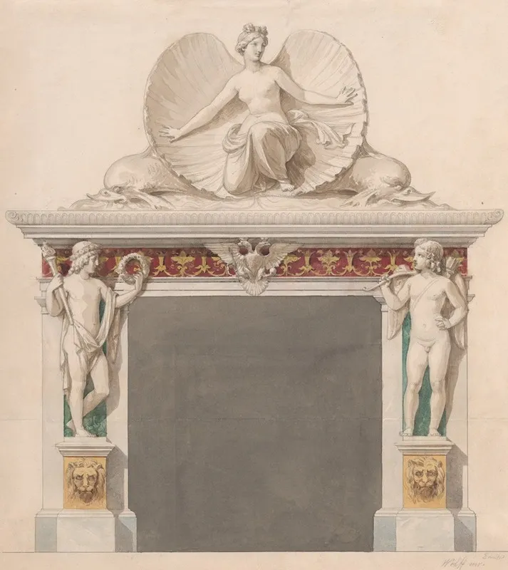 Design For A Chimney Piece Decorated With Figures Of Venus And Cupid Wall Art by Emil Wolff - High-Resolution Digital Print