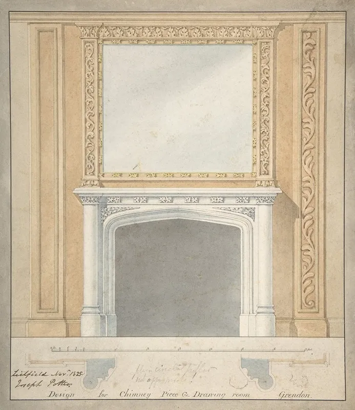 Design For A Chimney Piece In A Jacobethan Style For The Drawingroom At Grendon Hall Warwickshire Wall Art by Joseph Potter - High-Resolution Digital Print