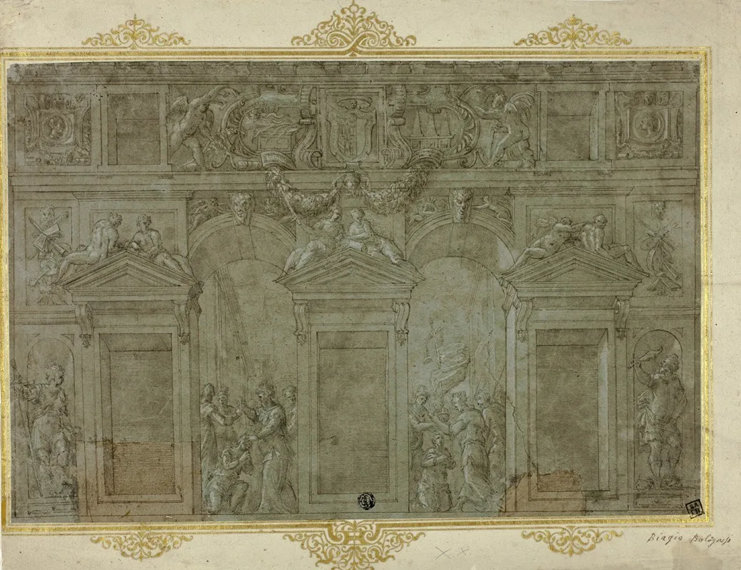 Design For A Facade Decoration Wall Art by Circle of Girolamo Genga - High-Resolution Digital Print