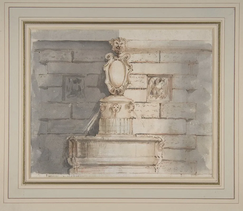 Design For A Fountain At A Street Corner Decorated With Putti Heads A Coat Of Arm And A Gargoyle Head On The Top Wall Art by Flaminio Innocenzo Minozzi - High-Resolution Digital Print