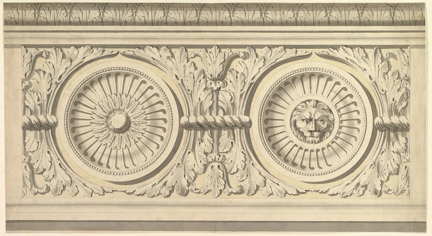 Design For A Frieze Ornamented With Lions Head Paterae Wall Art by John Yenn - High-Resolution Digital Print