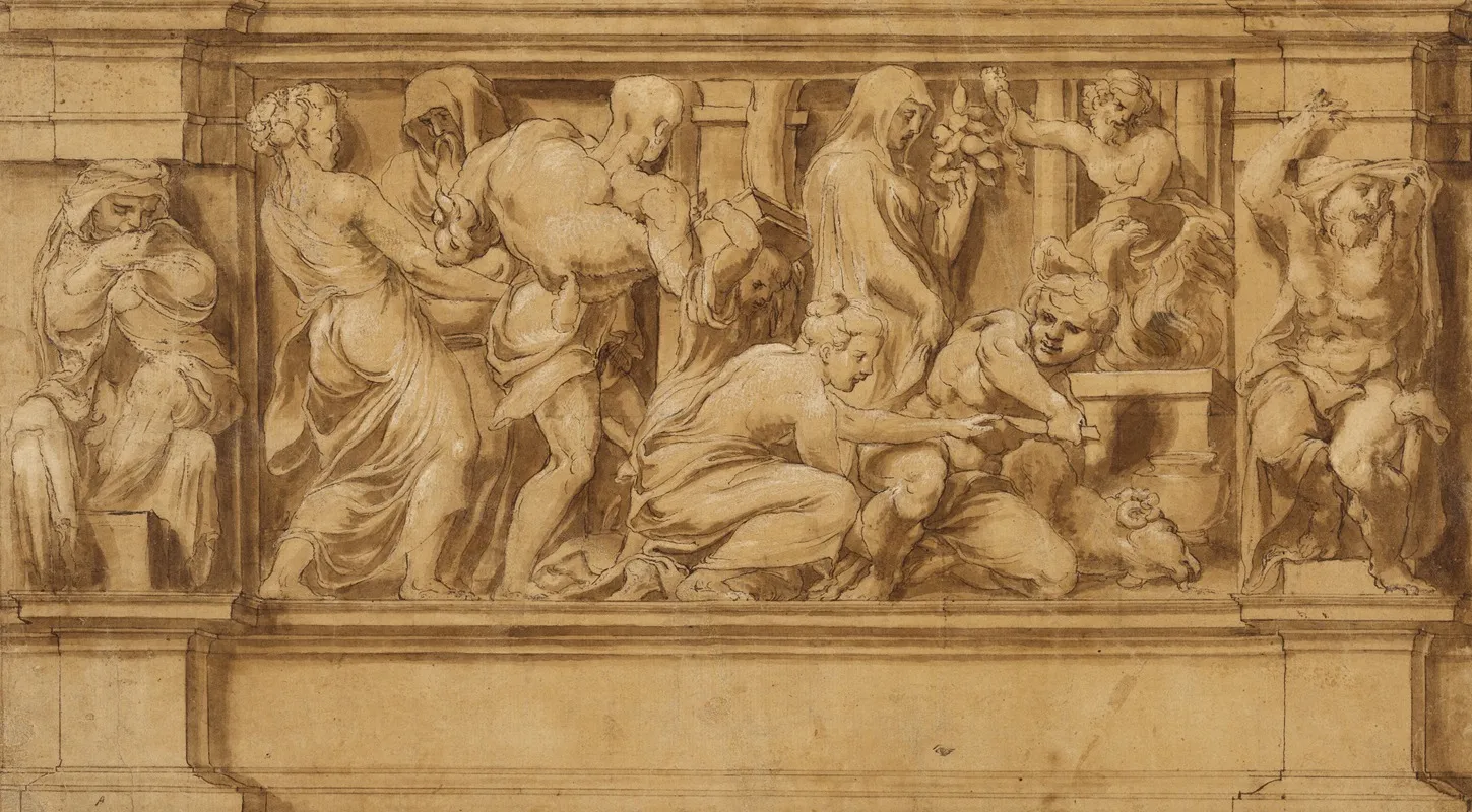 Design For A Frieze With Worshipers Bringing Sacrificial Offerings Wall Art by Lelio Orsi - High-Resolution Digital Print