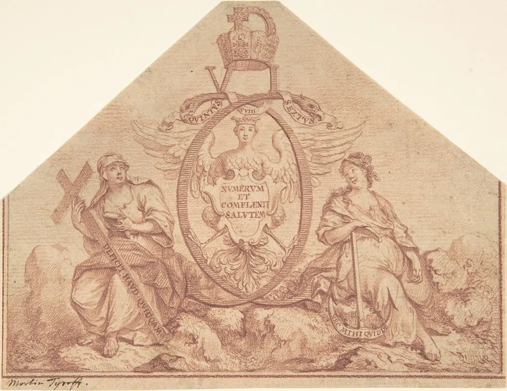 Design For A Frontispiece With Figures Of Faith And Hope Wall Art by Martin Tyroff - High-Resolution Digital Print