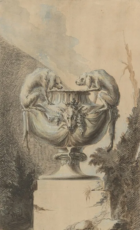 Design For A Garden Vase With Hunting Theme