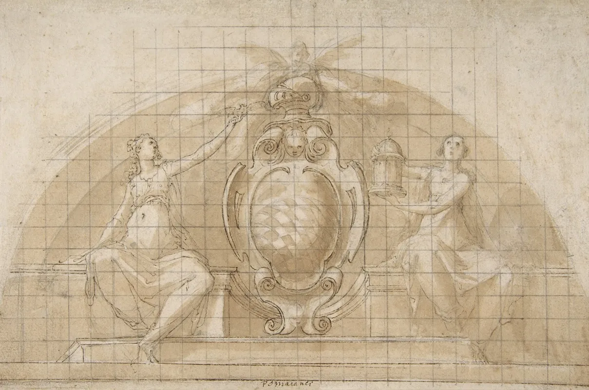 Design For A Lunette Decoration Coat Of Arms Flanked By Seated Allegorical Figures