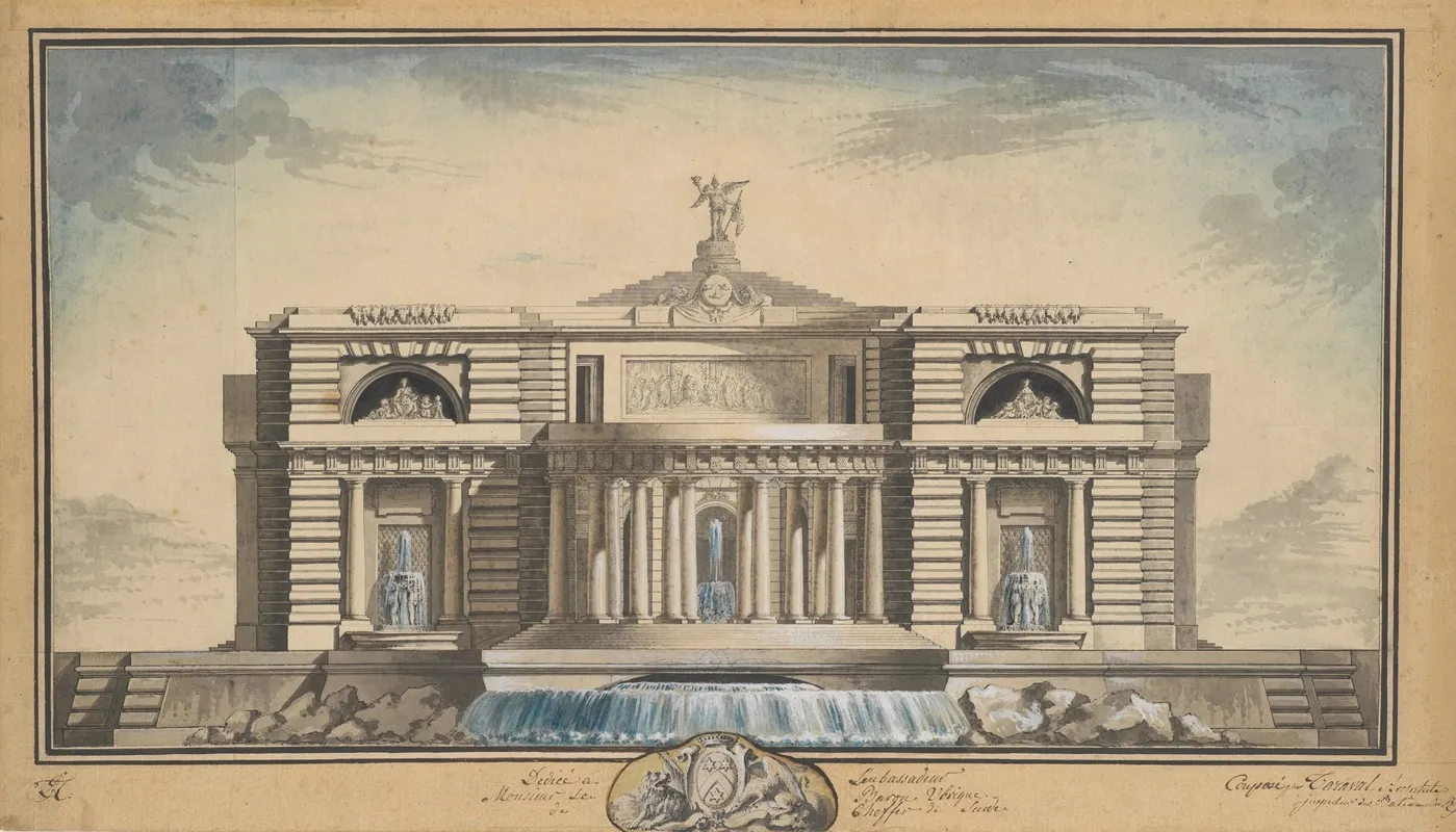 Design For A Neoclassical Building Thought To Be A School Of Arts For The City Of Stockholm Wall Art by Louis Gustave Taraval - High-Resolution Digital Print