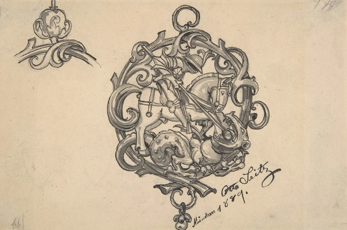 Design For A Pendant With St George And The Dragon Wall Art by Otto Seitz - High-Resolution Digital Print
