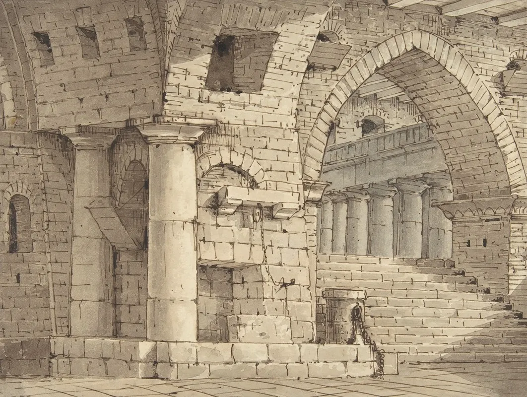 Design For A Stage Set Showing The Interior Of A Fortress Or Dungeon Wall Art by Pietro Gonzaga - High-Resolution Digital Print