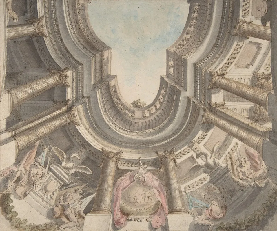 Design For A Trompe Loeil Ceiling Wall Art by Flaminio Innocenzo Minozzi - High-Resolution Digital Print