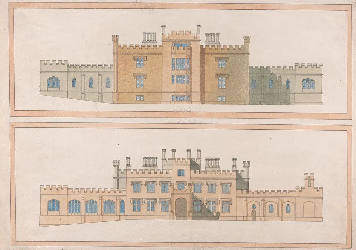 Design For A Tudoresque Country House Wall Art by Joseph Michael Gandy - High-Resolution Digital Print
