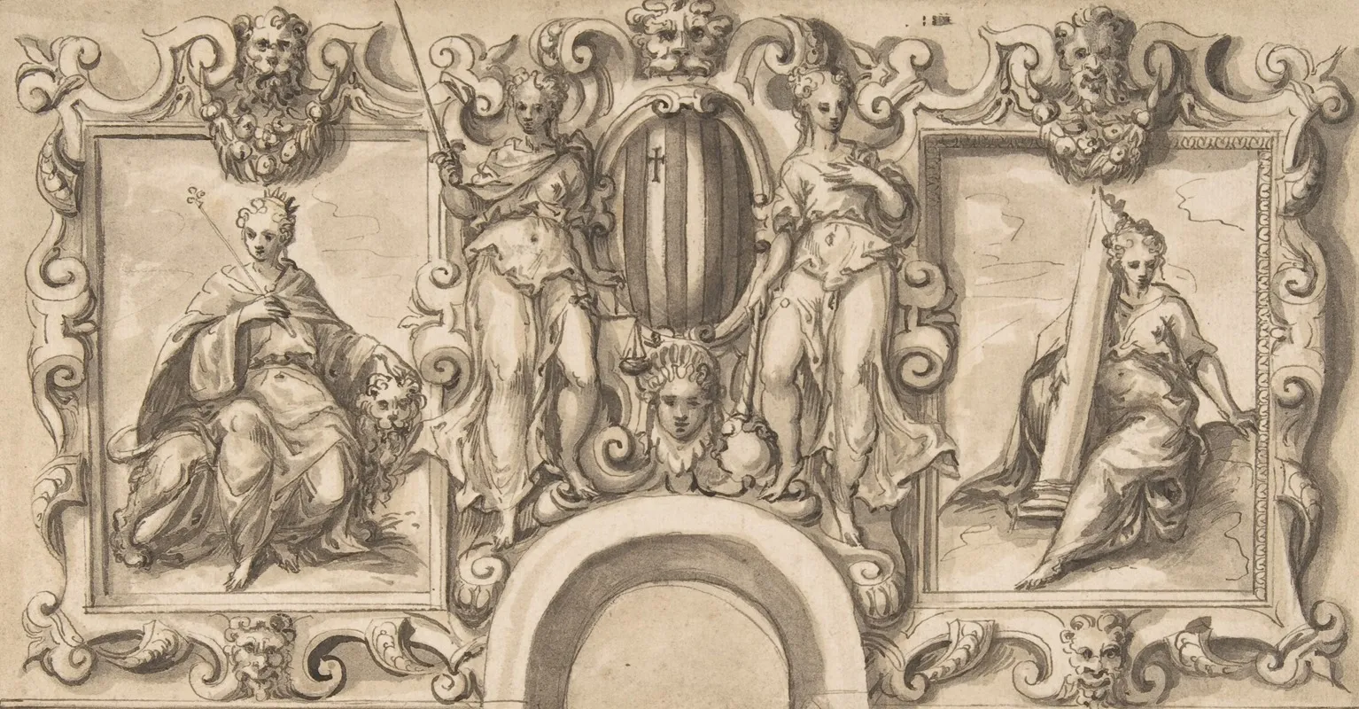 Design For A Wall Decoration Over An Arched Doorway With Grimani Arms Wall Art by Bernardino India - High-Resolution Digital Print