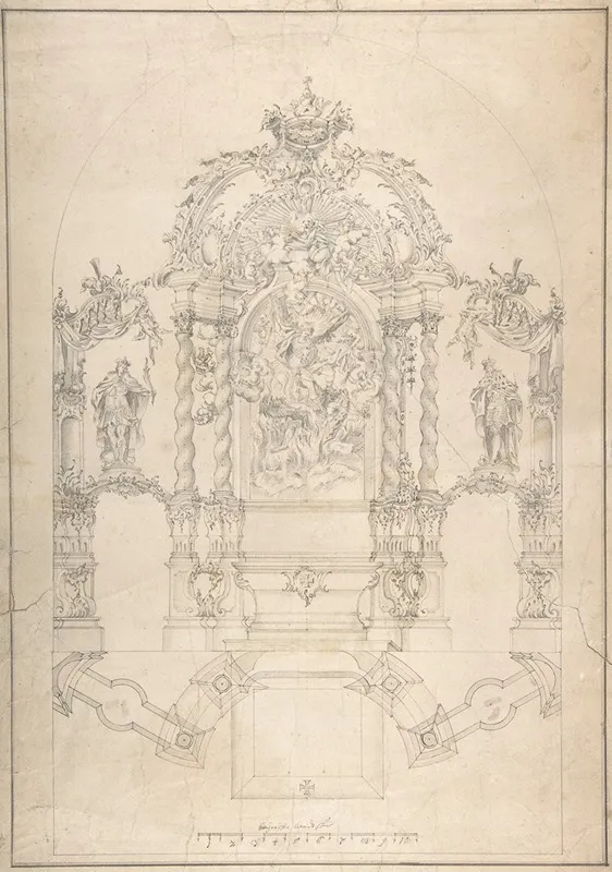 Design For An Alter With Saint Michael And The Dragon Wall Art by Johann Baptist Modler - High-Resolution Digital Print