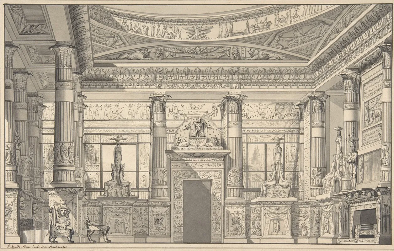 Design For An Egyptian Style Interior Wall Art by Gaetano Landi - High-Resolution Digital Print