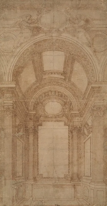 Design For An Elaborate Barrel Vaulted Chapel Wall Art by Baldassare Peruzzi - High-Resolution Digital Print