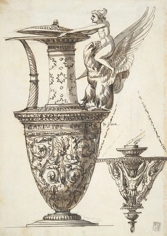 Design For An Elaborate Pitcher And Chandelier Wall Art by Antonio Basoli - High-Resolution Digital Print