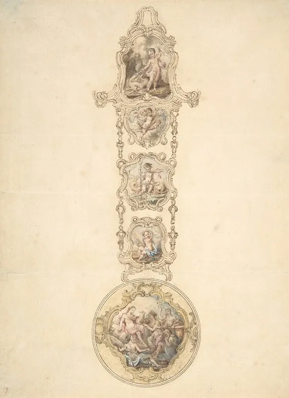 Design For An Enameled Watchcase And Chatelaine With Mythological Figures Wall Art by George Michael Moser - High-Resolution Digital Print
